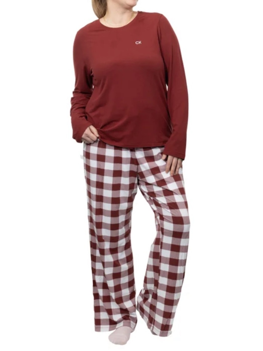 Calvin Klein 2 Piece Lounge Set Pajama Set. Red and White